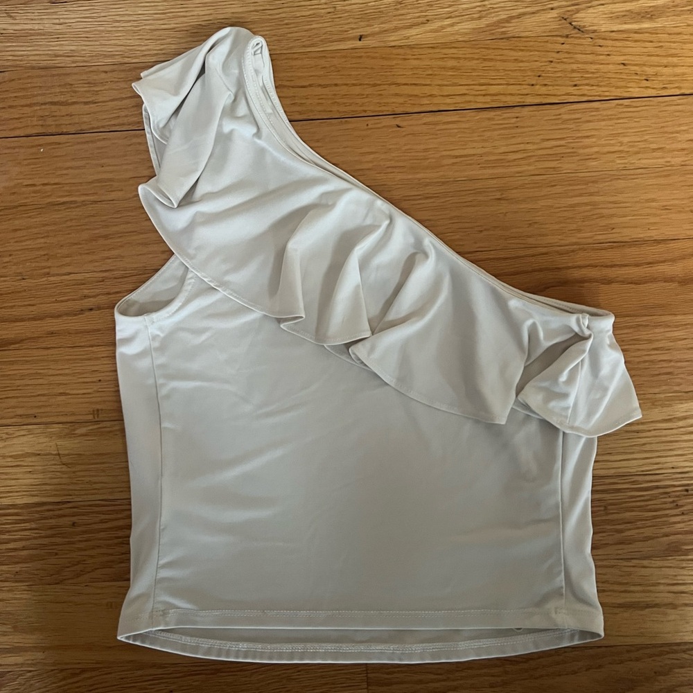 Express White One-Shoulder Ruffle Crop Top- Size Medium - Picture 3 of 3